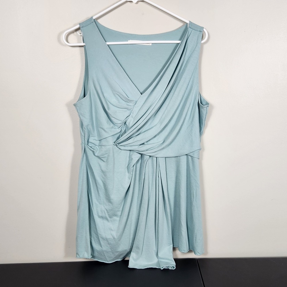 Peruvian Connection Light Blue Twist Front Sleeveless V-Neck Top Large Beachy